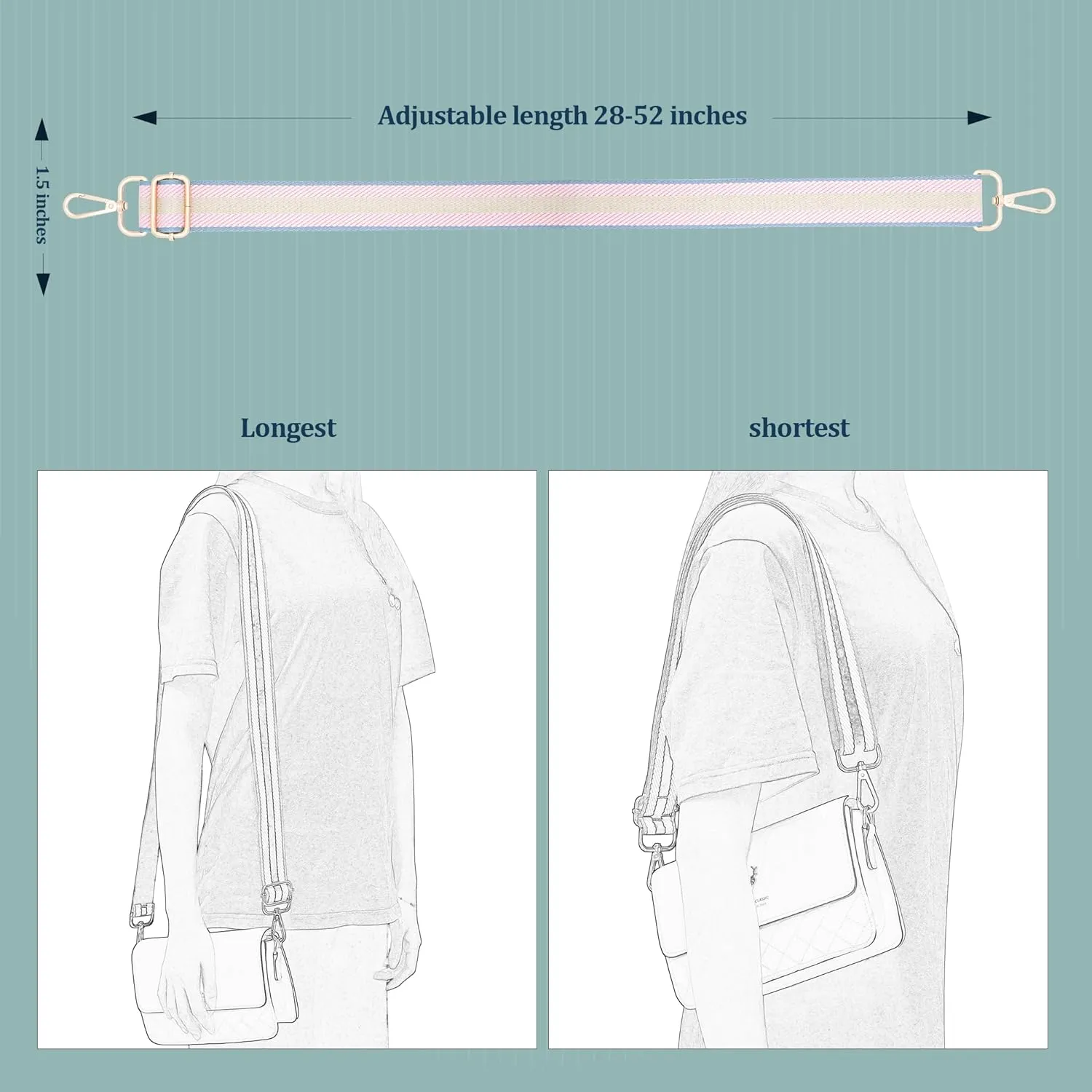 Woven Stripe Purse Straps,Replacement Crossbody Wide Shoulder Adjustable Strap for Bag Handbags