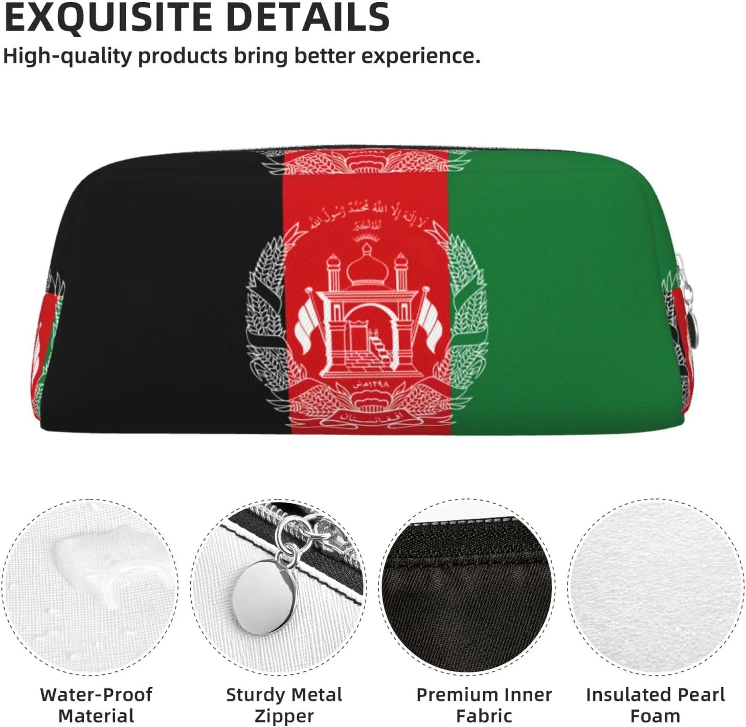 WURTON Flag of Afghanistan Print Pencil Pouch Multifunctional Pencil Case Bag Office Stylish Zipper Pencil Pouches