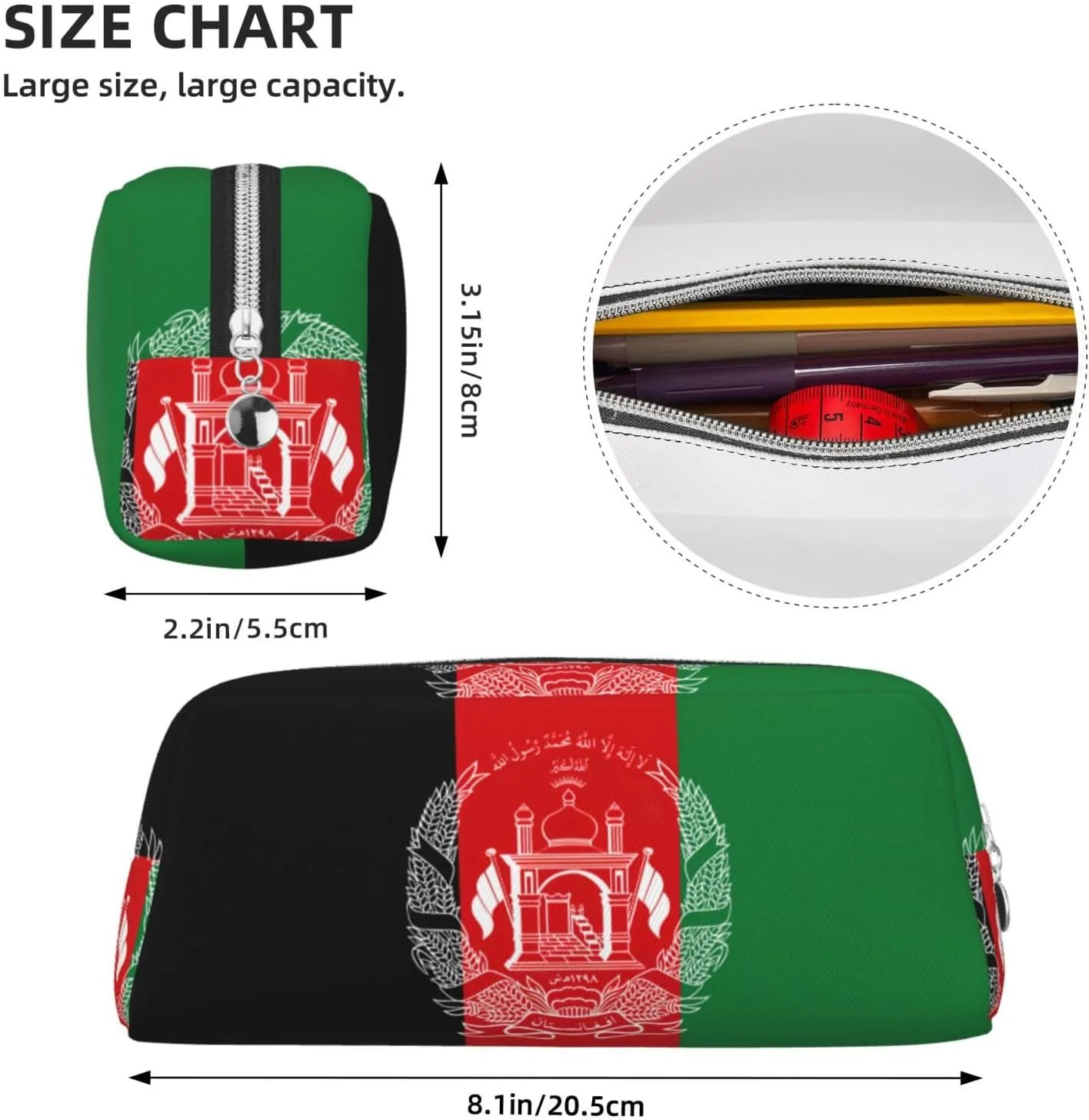 WURTON Flag of Afghanistan Print Pencil Pouch Multifunctional Pencil Case Bag Office Stylish Zipper Pencil Pouches