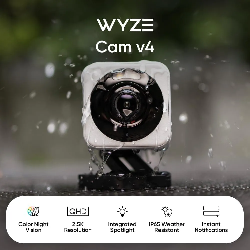 WYZE Cam v4, 2.5K HD WiFi Smart Home Security Camera, Indoor/Outdoor, Pet/Baby Monitor, Motion Activated Spotlight/Siren, Color Night Vision, 2-Way Audio, Compatible with Alexa & Google, Grey, 2 Pack