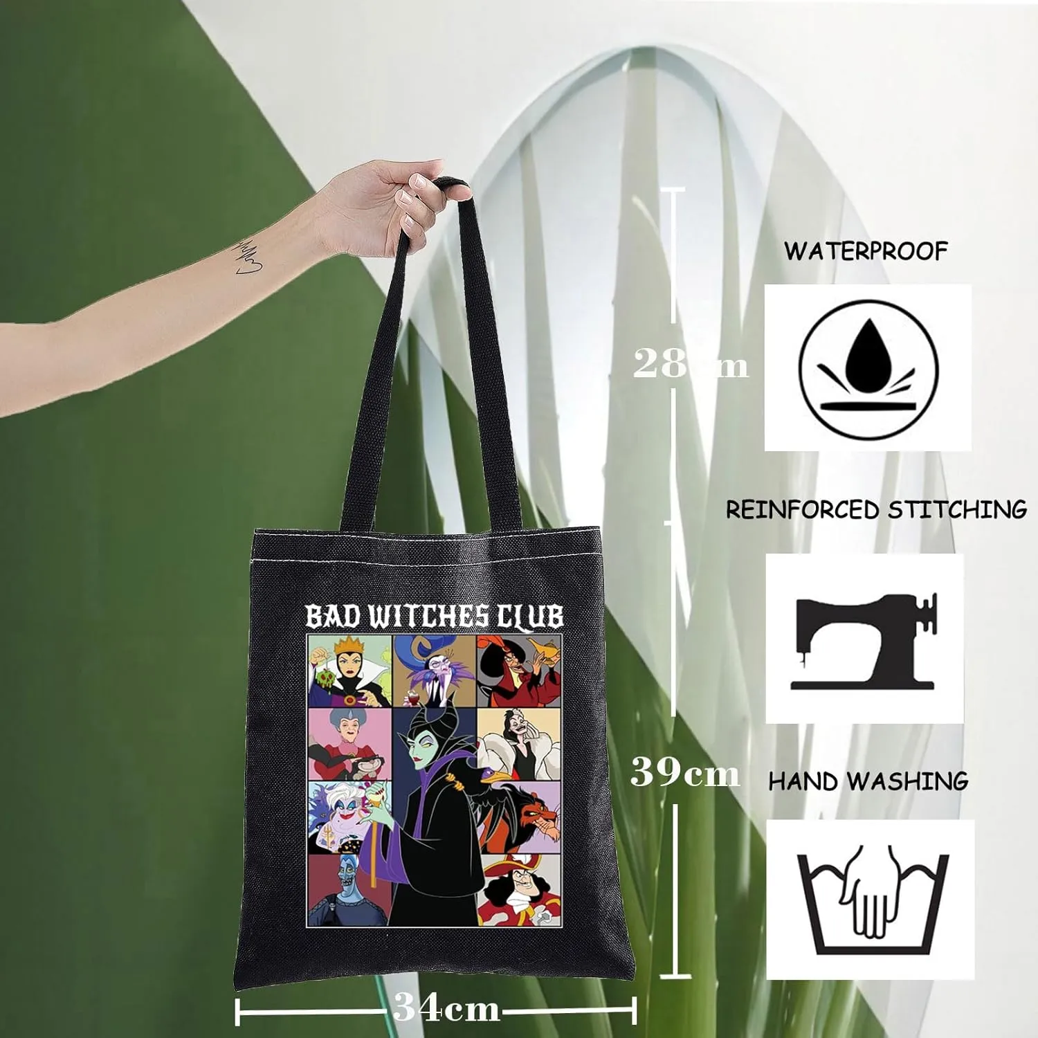 WZMPA Villains Tote Bag Yzma＆Evil Queen＆Jafar Fans Gift Bad Witches Club Ursula Shoulder Bag Villains Movie Merch