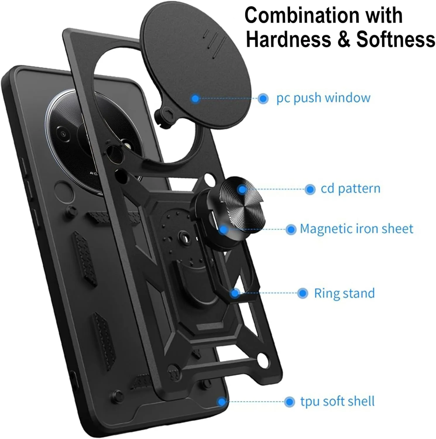 Xiaomi Redmi A3 Case Shockproof Ring Stand Phone Camera Lens Cover