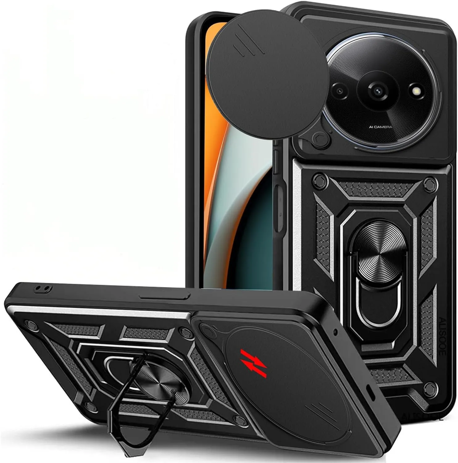 Xiaomi Redmi A3 Case Shockproof Ring Stand Phone Camera Lens Cover