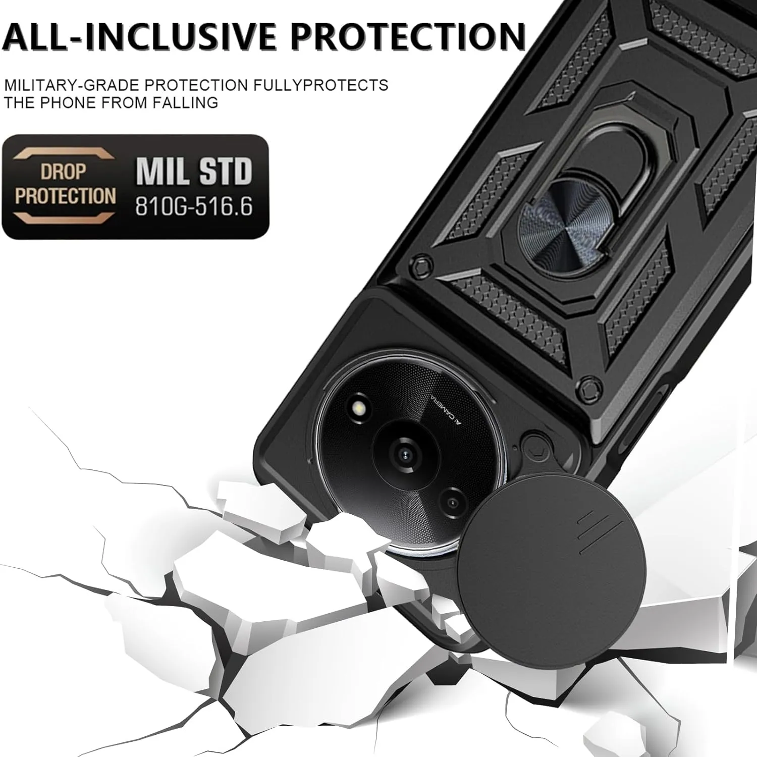 Xiaomi Redmi A3 Case Shockproof Ring Stand Phone Camera Lens Cover