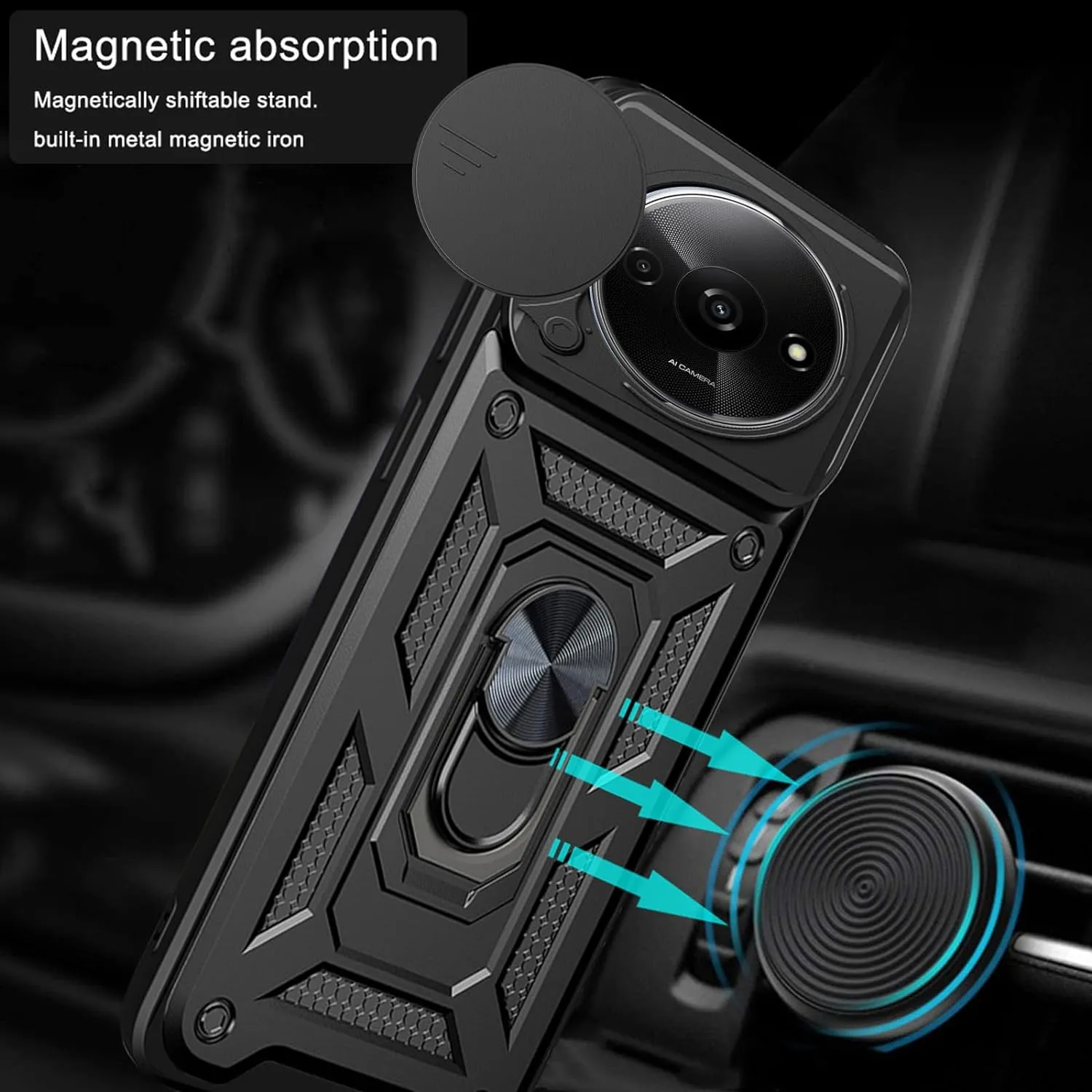 Xiaomi Redmi A3 Case Shockproof Ring Stand Phone Camera Lens Cover