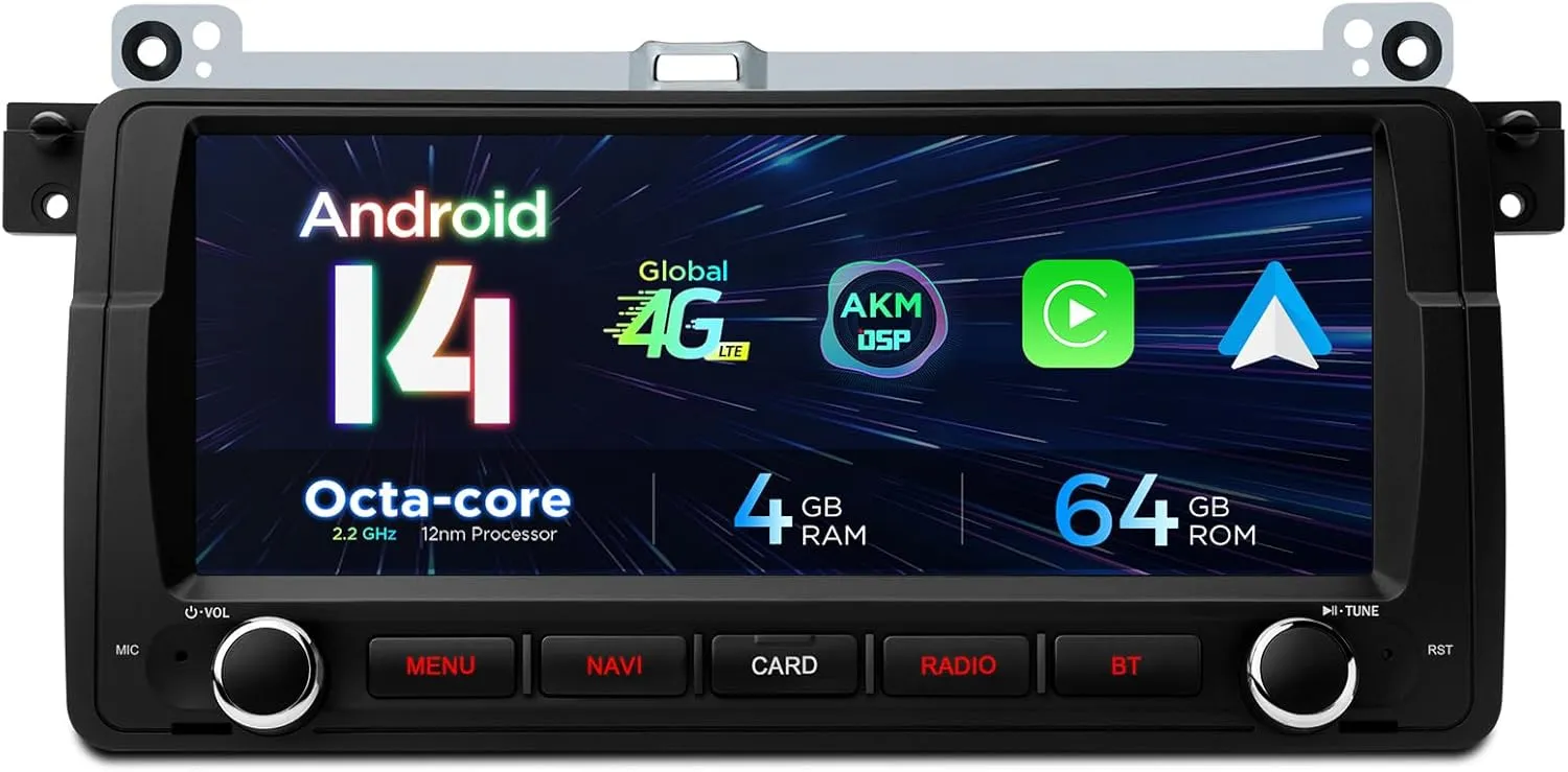 XTRONS 8.8 Inch Android 14 Car Stereo for BMW E46 (1998-2005), IPS Touch Screen 4 64GB Car Radio GPS Navigation Global 4G LTE Built-in DSP Head Unit Support Wireless CarPlay Android Auto