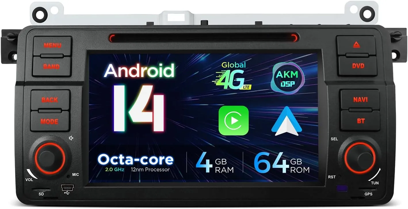 XTRONS Android 14 Car Stereo for BMW E46 M3 Rover 75 MG ZT, 7 Inch IPS Touch Screen Car Radio, 4 64GB GPS Navigation Bluetooth Built-in DSP Head Unit Support Wireless CarPlay Android Auto 4G LTE