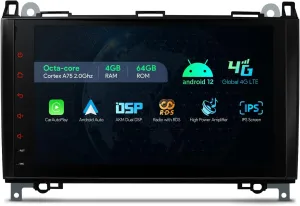 XTRONS Car Stereo for Mercedes Benz W245 W169 W639, Android 12 Octa Core 4GB 64GB Car Radio, 9” IPS Touch Screen GPS Navigation for Car Bluetooth Head Unit Built-in DSP Car Play Android Auto 4G LTE