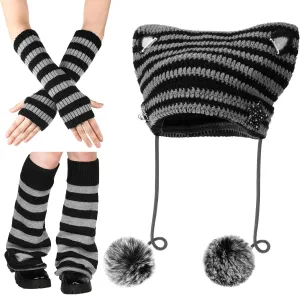 Y2k Beanie Cat Crochet Hats Cat Beanie Accessories with Kawaii Leg Cover for Women Girls