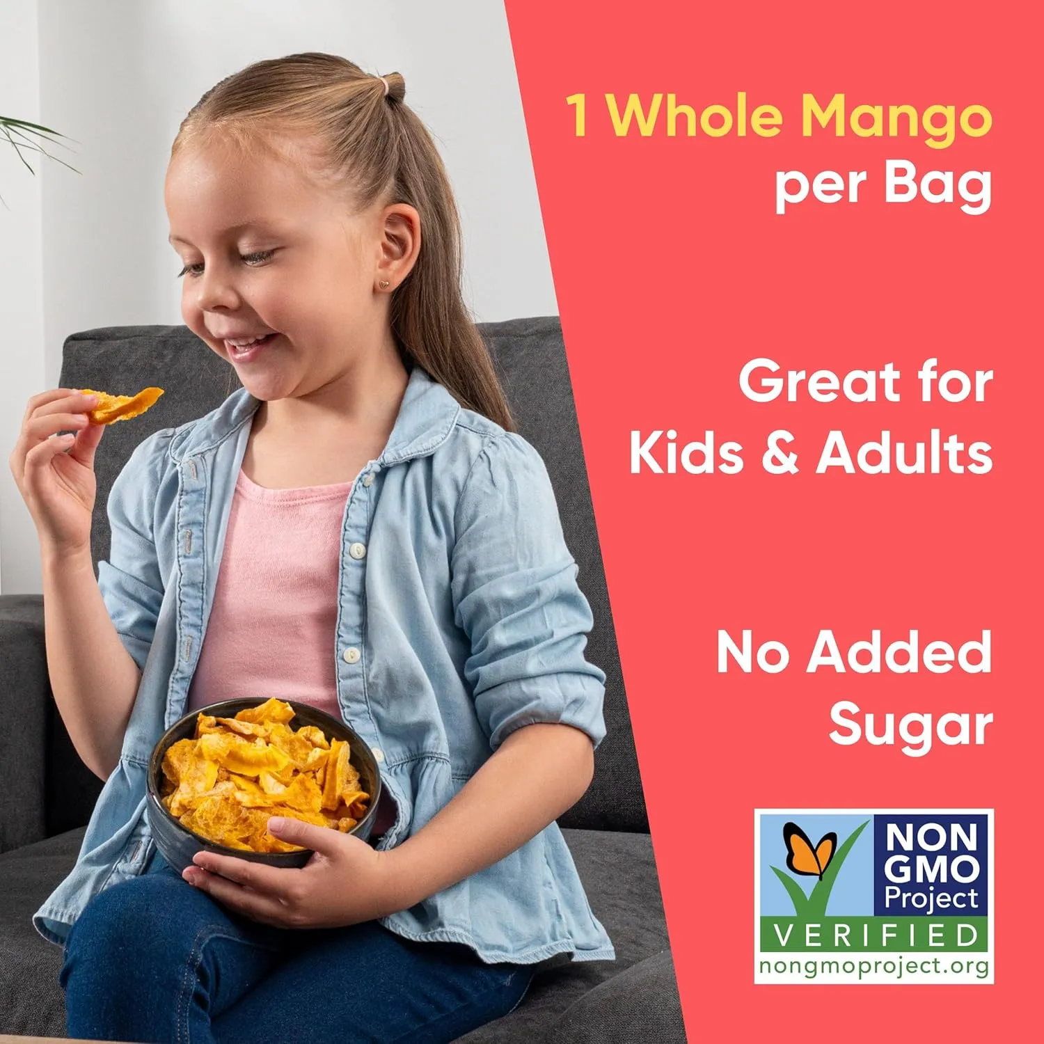 Yammy Dried Mango Chips Like Freeze Dried Fruit, No Sugar Added Crispy Dry Slices of Mangoes, Unsweetened Dehydrated Healthy Snack, Low Calorie Vegan Gluten Free, Individual Packs (0.6oz Pack of 18)