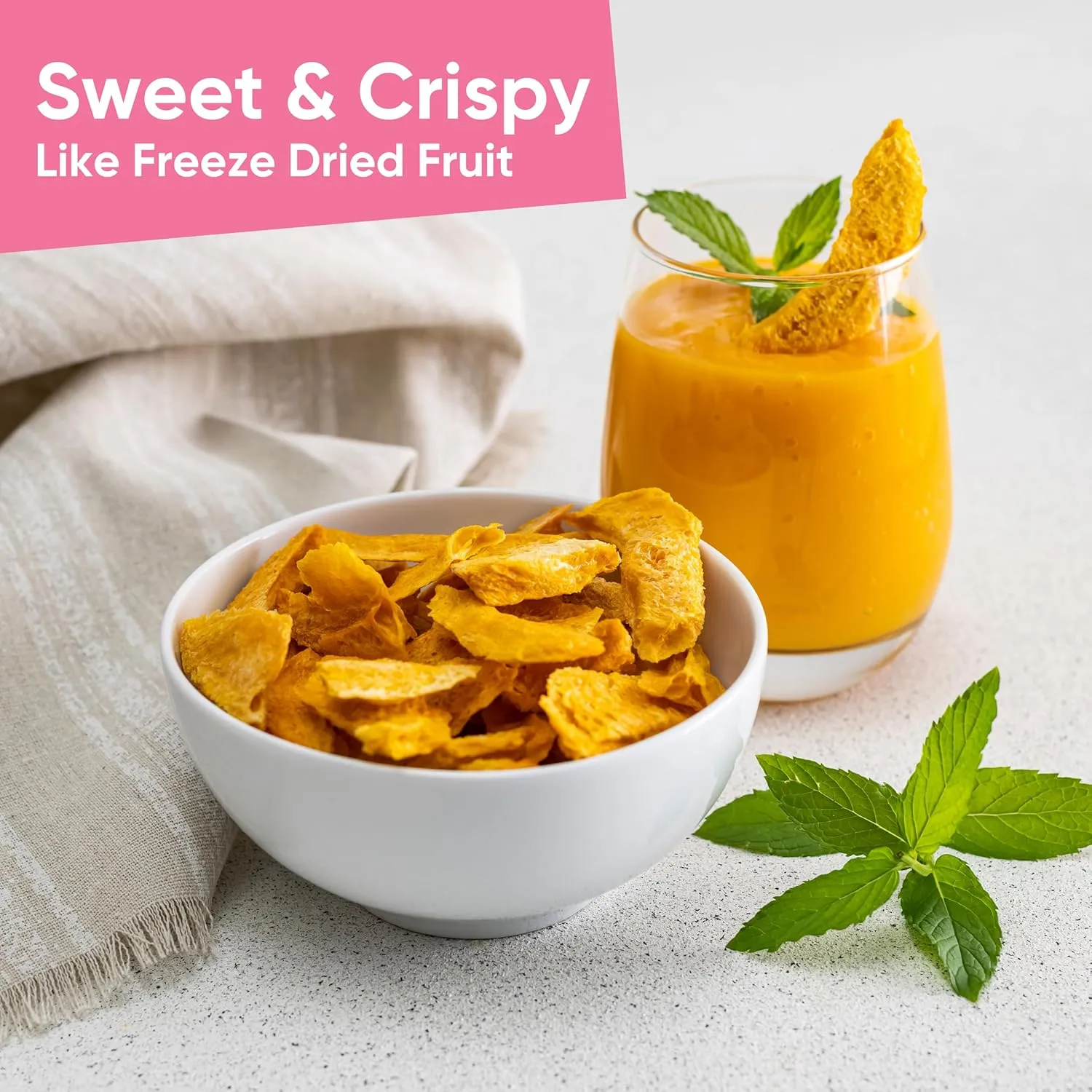 Yammy Dried Mango Chips Like Freeze Dried Fruit, No Sugar Added Crispy Dry Slices of Mangoes, Unsweetened Dehydrated Healthy Snack, Low Calorie Vegan Gluten Free, Individual Packs (0.6oz Pack of 18)