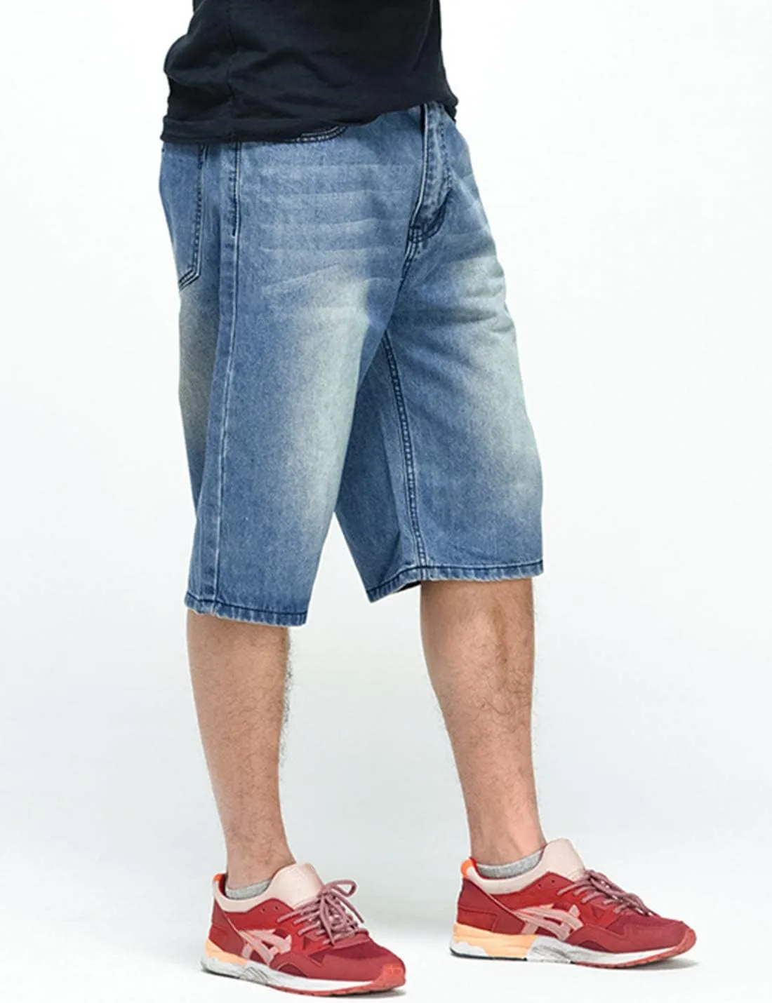 Yeokou Men's Loose Hip Hop Cropped Jeans Work Denim Shorts with Cargo Pockets