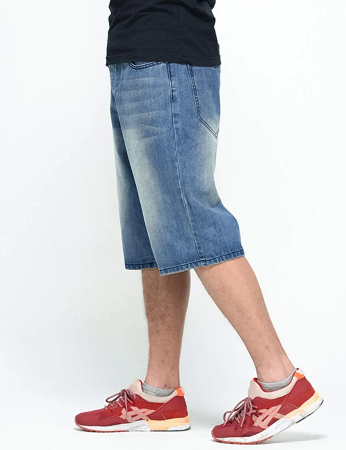 Yeokou Men's Loose Hip Hop Cropped Jeans Work Denim Shorts with Cargo Pockets