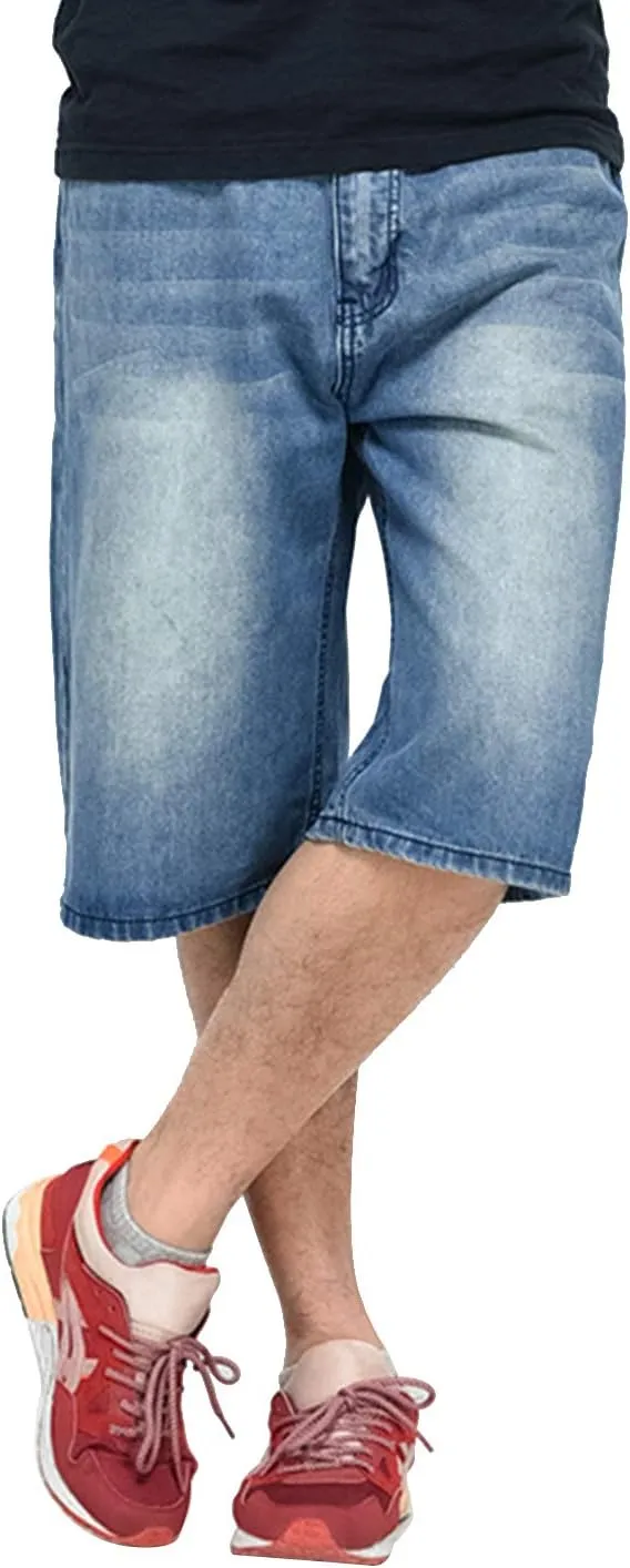Yeokou Men's Loose Hip Hop Cropped Jeans Work Denim Shorts with Cargo Pockets