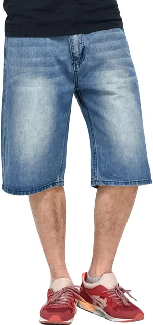 Yeokou Men's Loose Hip Hop Cropped Jeans Work Denim Shorts with Cargo Pockets
