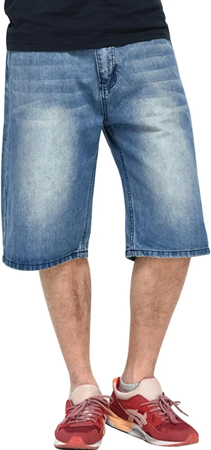 Yeokou Men's Loose Hip Hop Cropped Jeans Work Denim Shorts with Cargo Pockets