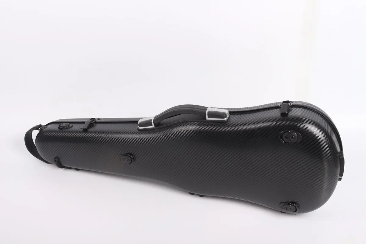 yinfente Triangle 1.95kg Violin Case 4/4 Full size Carbon Fiber Strong Bag 150kg Pressure Full Size With Adjustable Backstrap Two Bow Holder（Black）