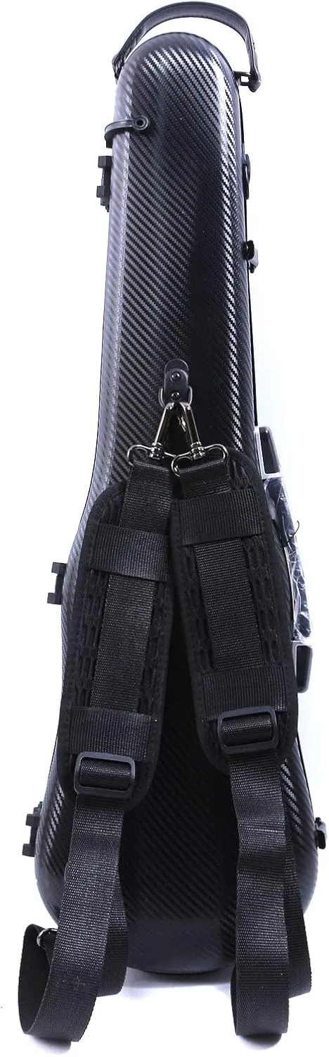 yinfente Triangle 1.95kg Violin Case 4/4 Full size Carbon Fiber Strong Bag 150kg Pressure Full Size With Adjustable Backstrap Two Bow Holder（Black）