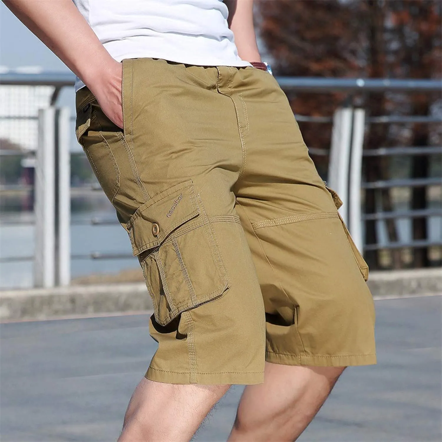 Ymosrh Army Shorts for Men Fashion Zipper Outdoors Pocket Shorts Sports Overalls Casual Pants Mens Kakies Shorts