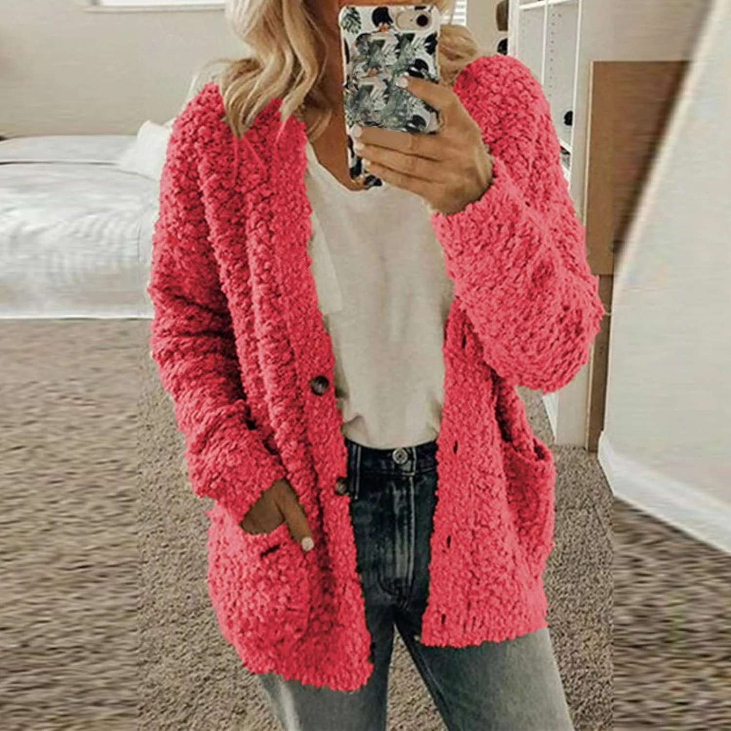 YOMXL Women's Christmas Cardigan Sweaters 2023 Open Front V-Neck Long Sleeve Button Jackets Warm Ugly Christmas Kintwear