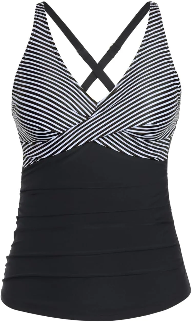 Yonique Tummy Control Tankini Top Only V Neck Swim Top Twist Front Bathing Suit Top No Bottom