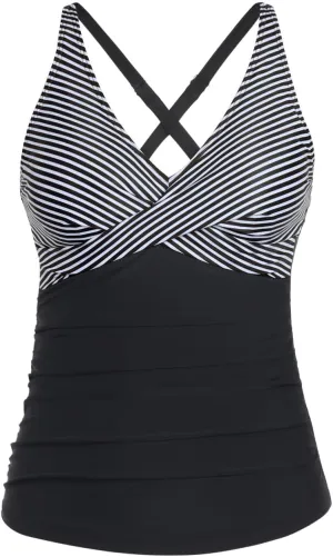 Yonique Tummy Control Tankini Top Only V Neck Swim Top Twist Front Bathing Suit Top No Bottom