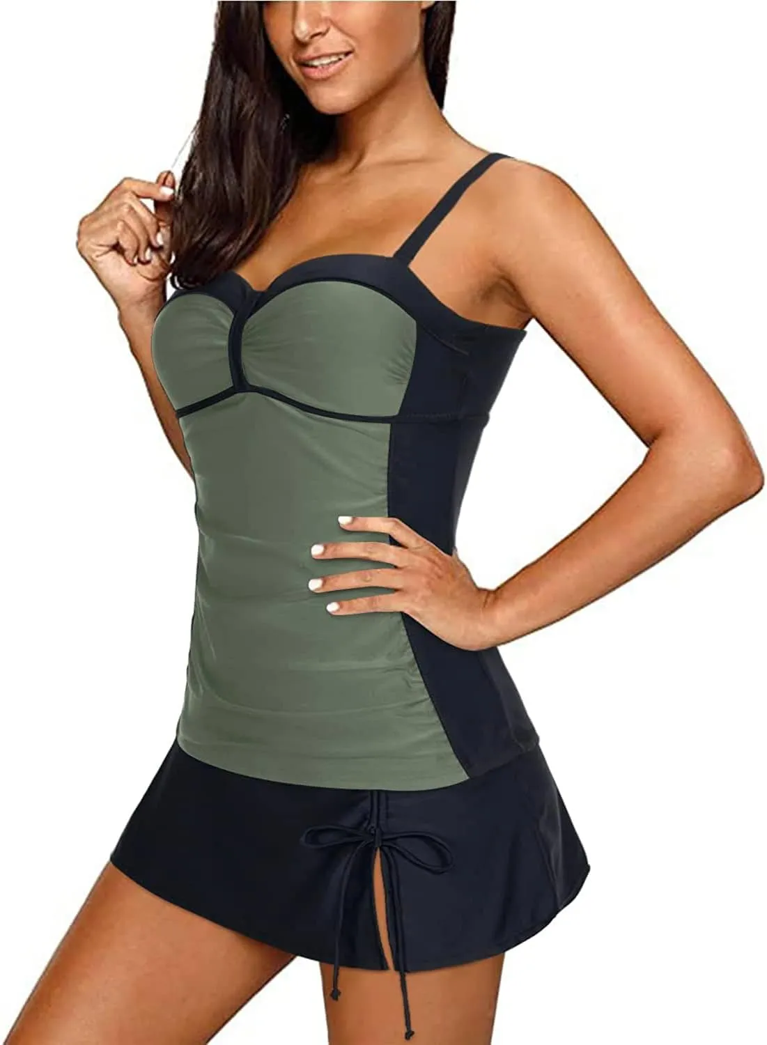 Yonique Womens Underwire Tankini Swimsuits with Skirt Two Piece Bathing Suits Vintage Swimwear XS-XXL
