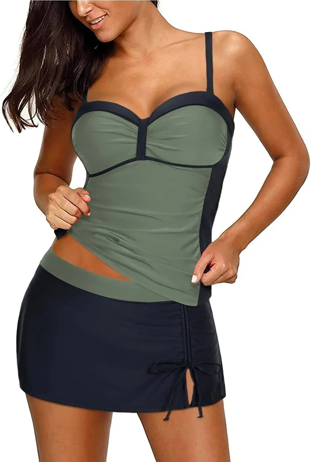 Yonique Womens Underwire Tankini Swimsuits with Skirt Two Piece Bathing Suits Vintage Swimwear XS-XXL