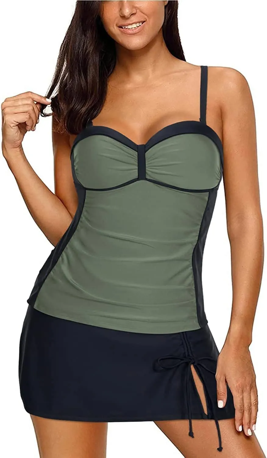 Yonique Womens Underwire Tankini Swimsuits with Skirt Two Piece Bathing Suits Vintage Swimwear XS-XXL