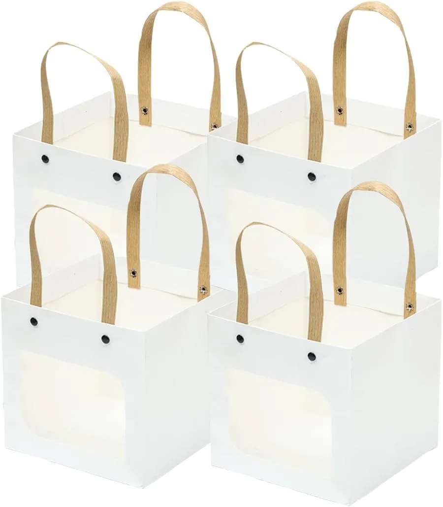 ysmile Party Favor Kraft Paper Bag for Gift with Handle Square for Birthday Wedding Baby Shower 5.9"x5.9"x5.9" 12 pcs