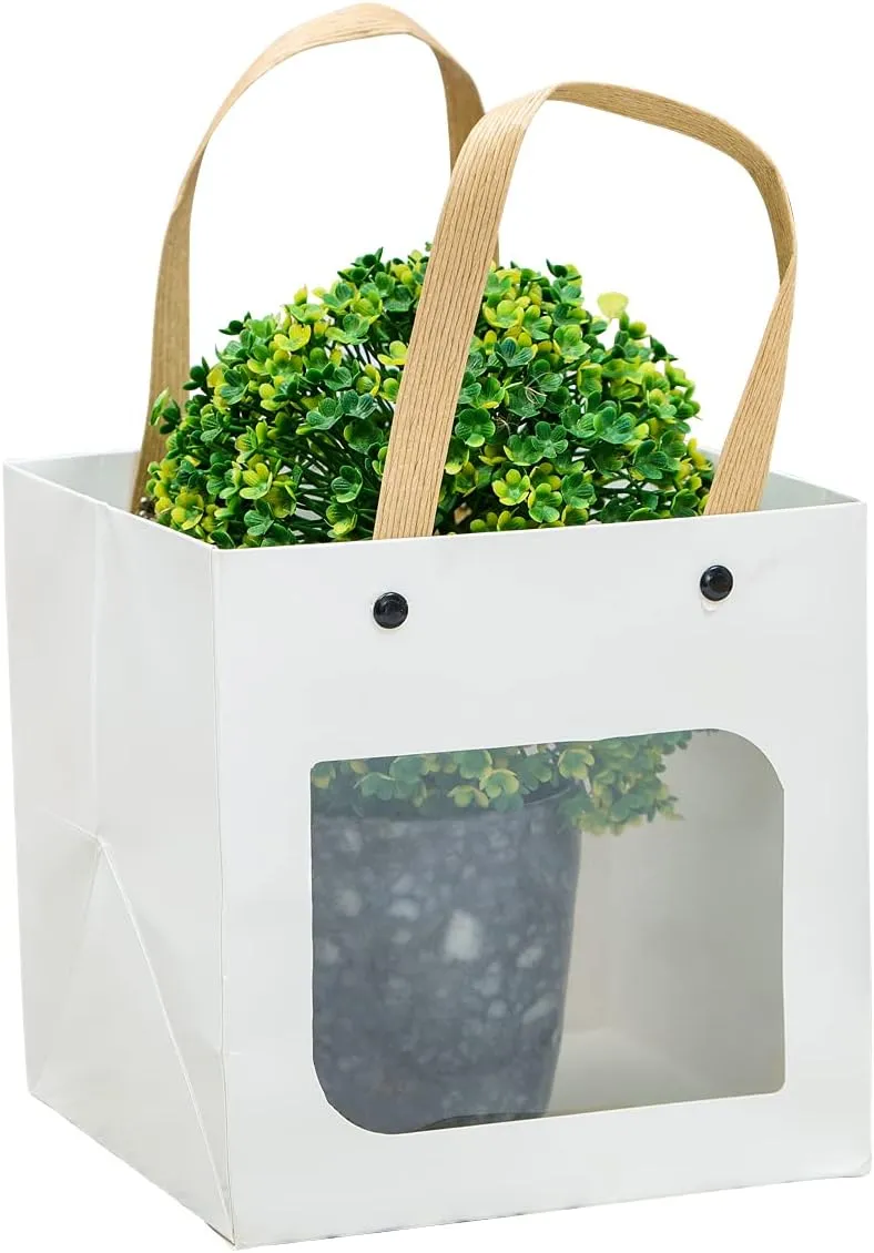ysmile Party Favor Kraft Paper Bag for Gift with Handle Square for Birthday Wedding Baby Shower 5.9"x5.9"x5.9" 12 pcs