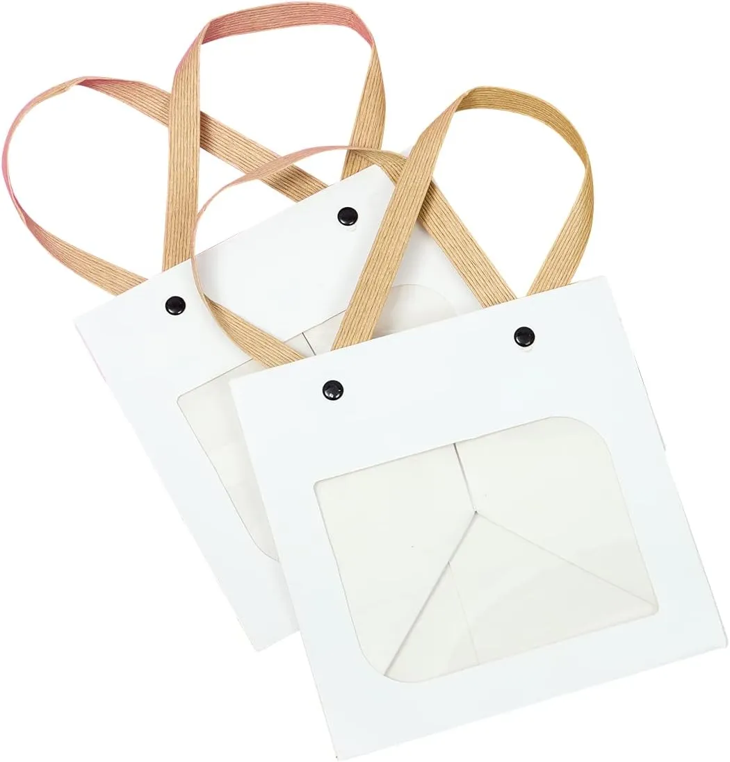 ysmile Party Favor Kraft Paper Bag for Gift with Handle Square for Birthday Wedding Baby Shower 5.9"x5.9"x5.9" 12 pcs