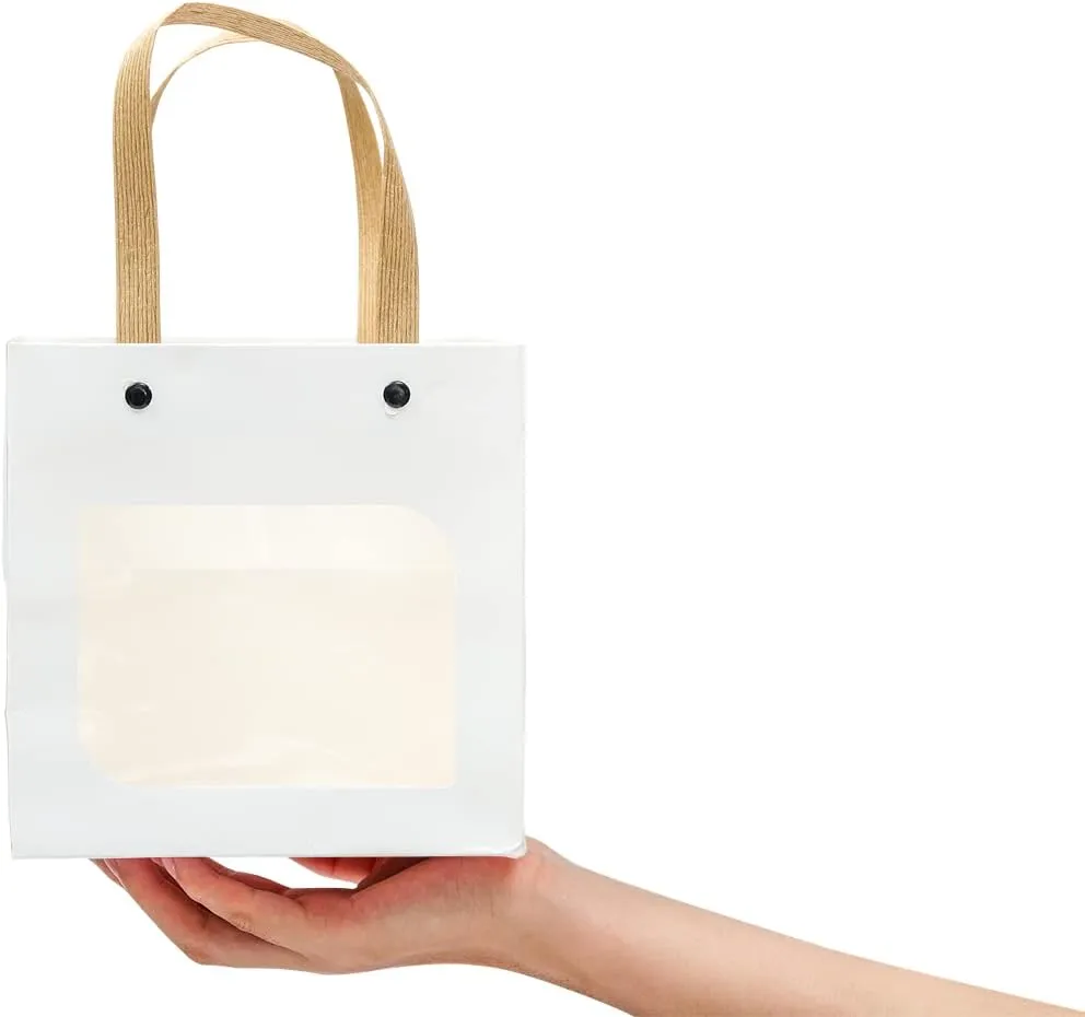 ysmile Party Favor Kraft Paper Bag for Gift with Handle Square for Birthday Wedding Baby Shower 5.9"x5.9"x5.9" 12 pcs