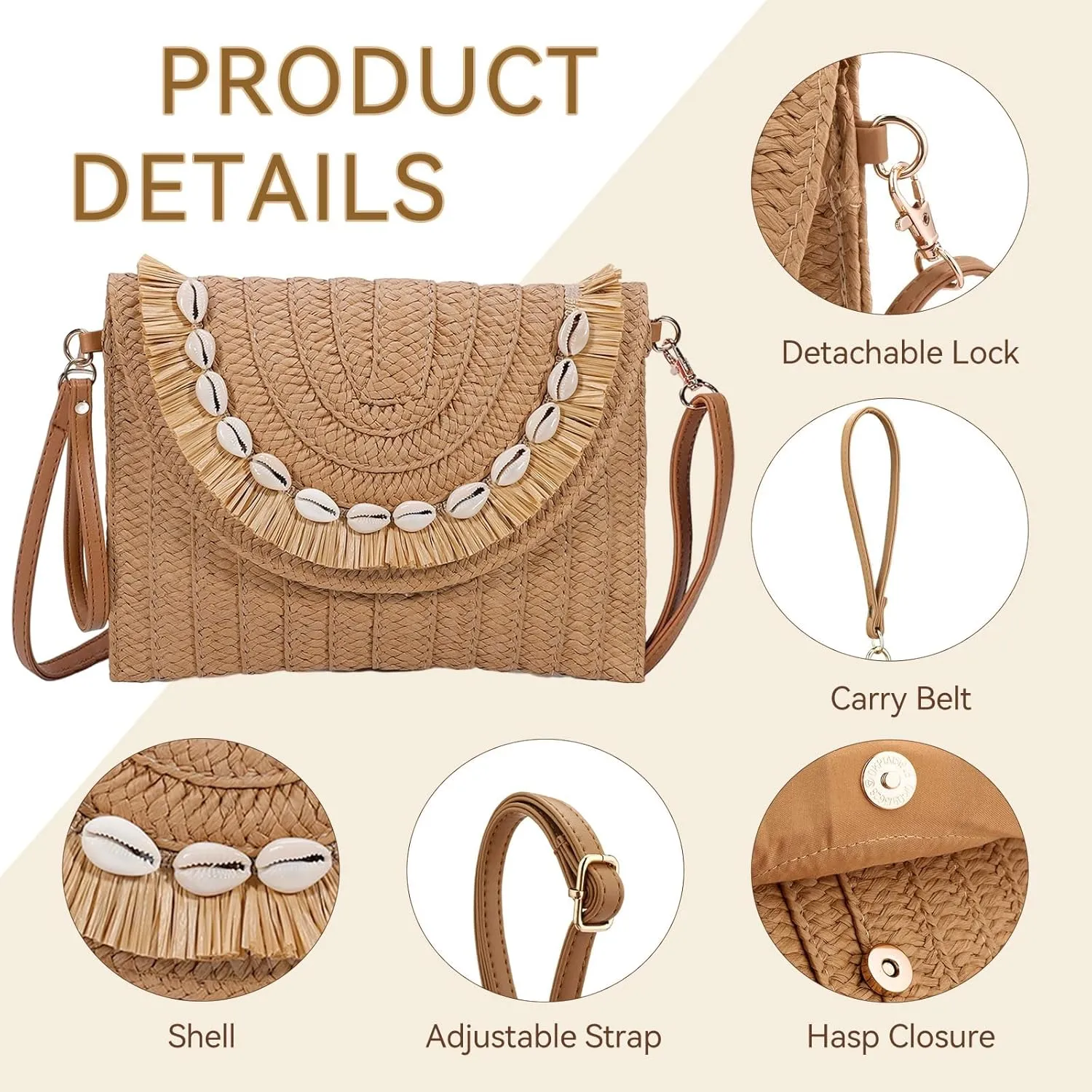 YYW Straw Handbag Straw Clutch Straw Shoulder Bag for Women Summer Beach Cruising Envelope Clutch Raffia Bag