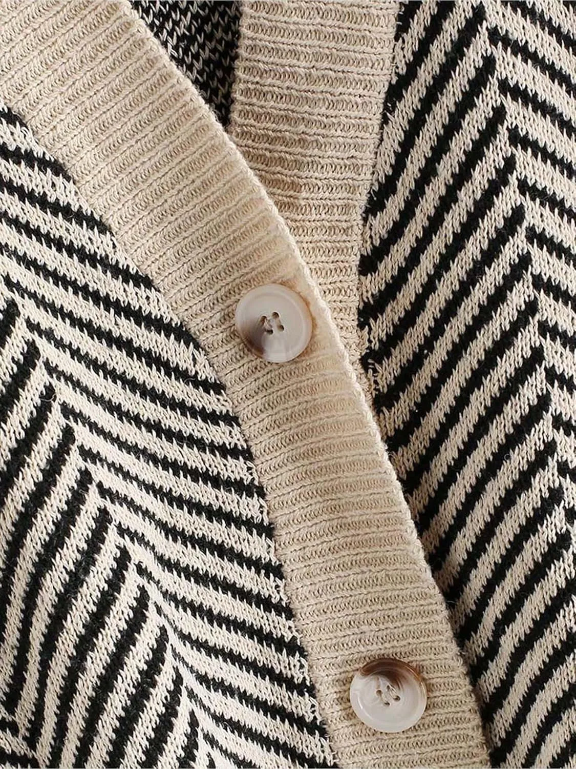 ZAFUL Women's Striped Cardigan Long Sleeve Button Up Open Front Knit Oversized Sweater