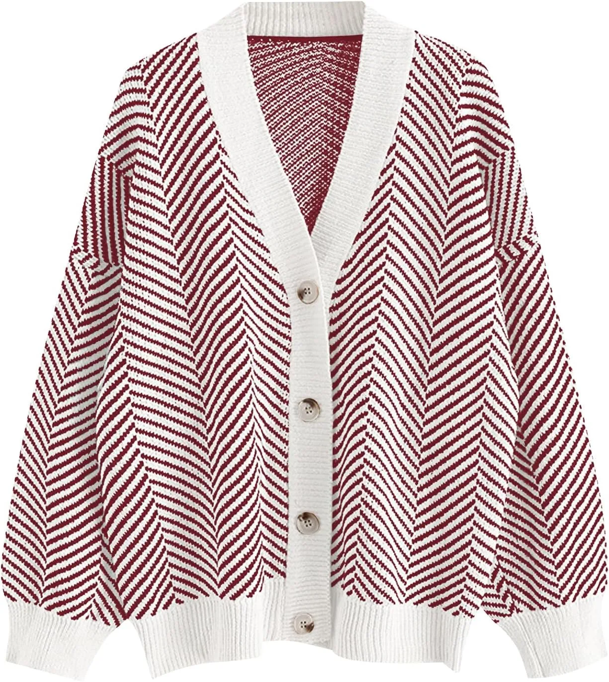 ZAFUL Women's Striped Cardigan Long Sleeve Button Up Open Front Knit Oversized Sweater