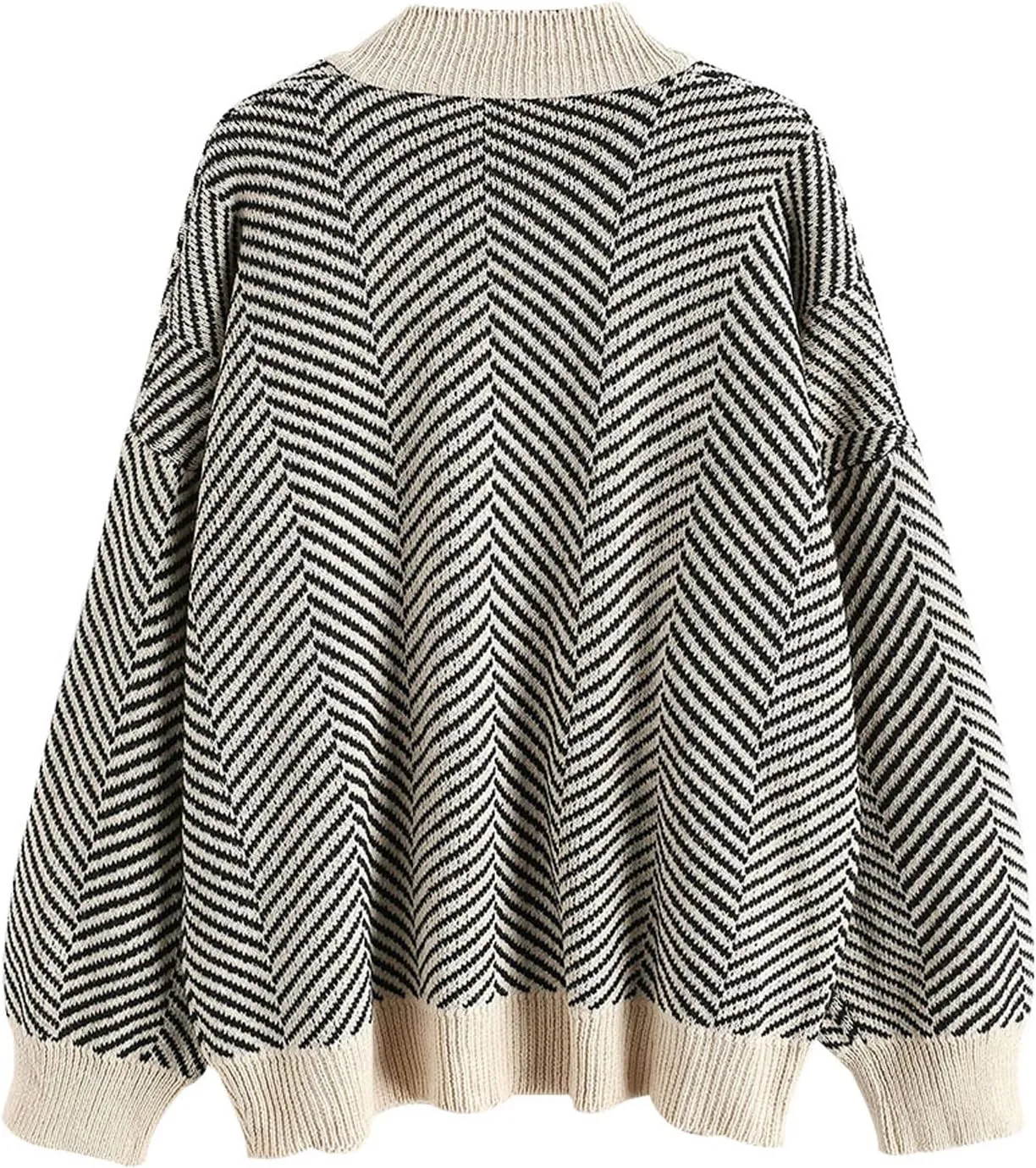 ZAFUL Women's Striped Cardigan Long Sleeve Button Up Open Front Knit Oversized Sweater