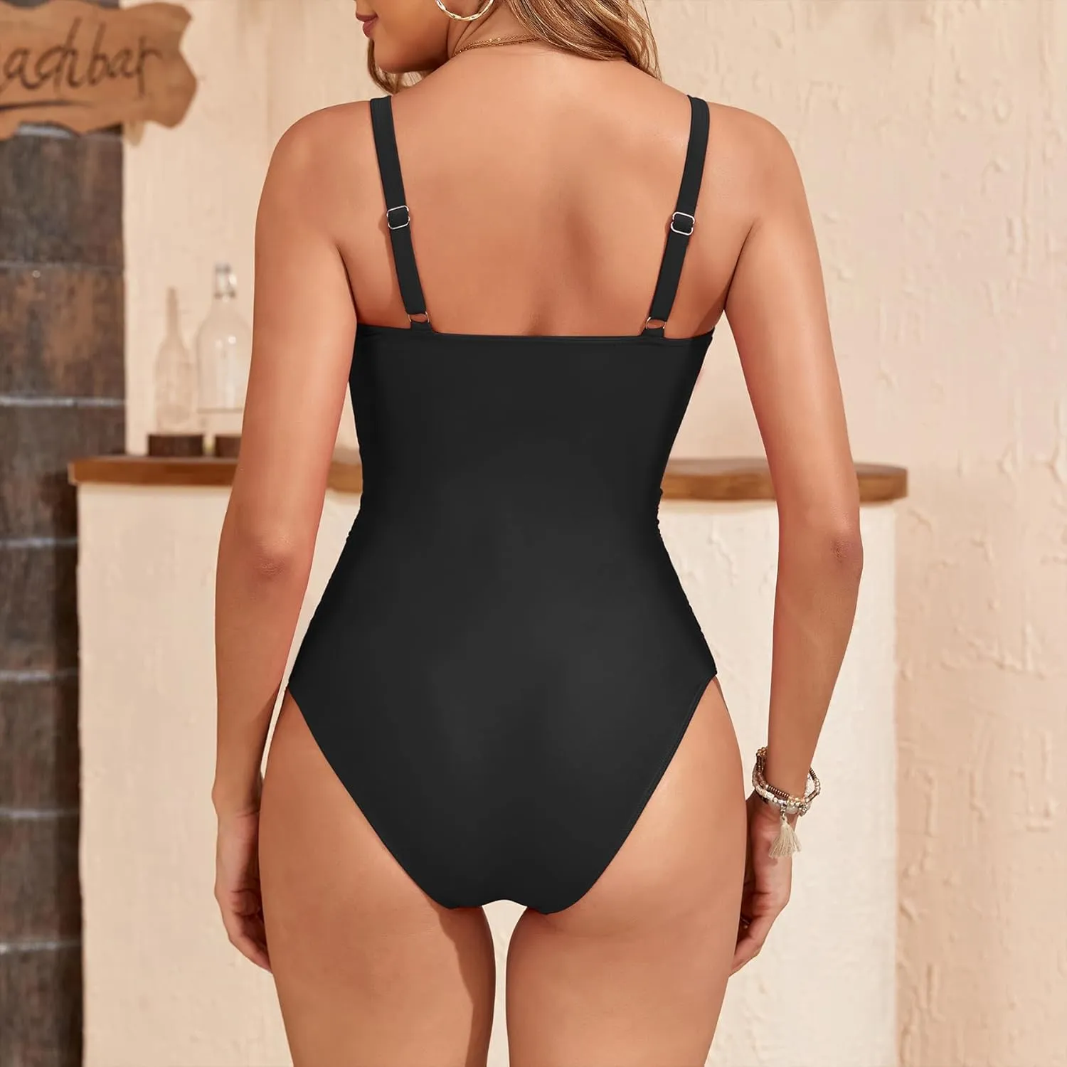 Zando Tummy Control Swim Suits for Women 2025 V Neck One Piece Swimsuit Vintage Bathing Suit Slimming Swimwear