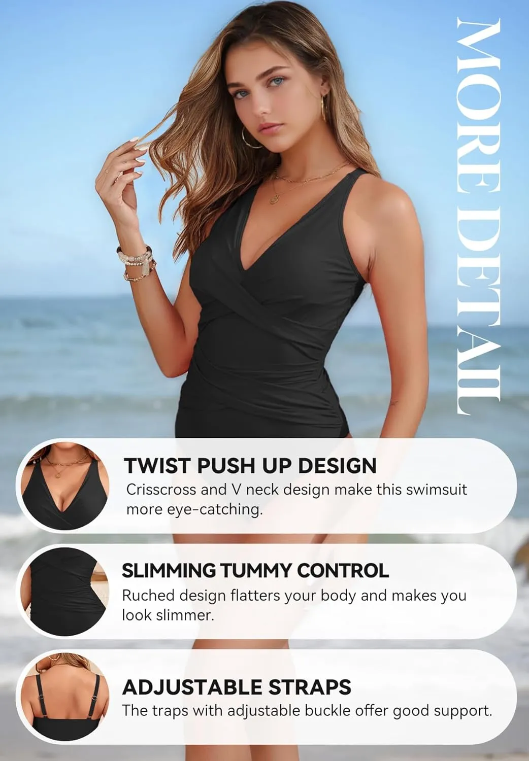 Zando Tummy Control Swim Suits for Women 2025 V Neck One Piece Swimsuit Vintage Bathing Suit Slimming Swimwear
