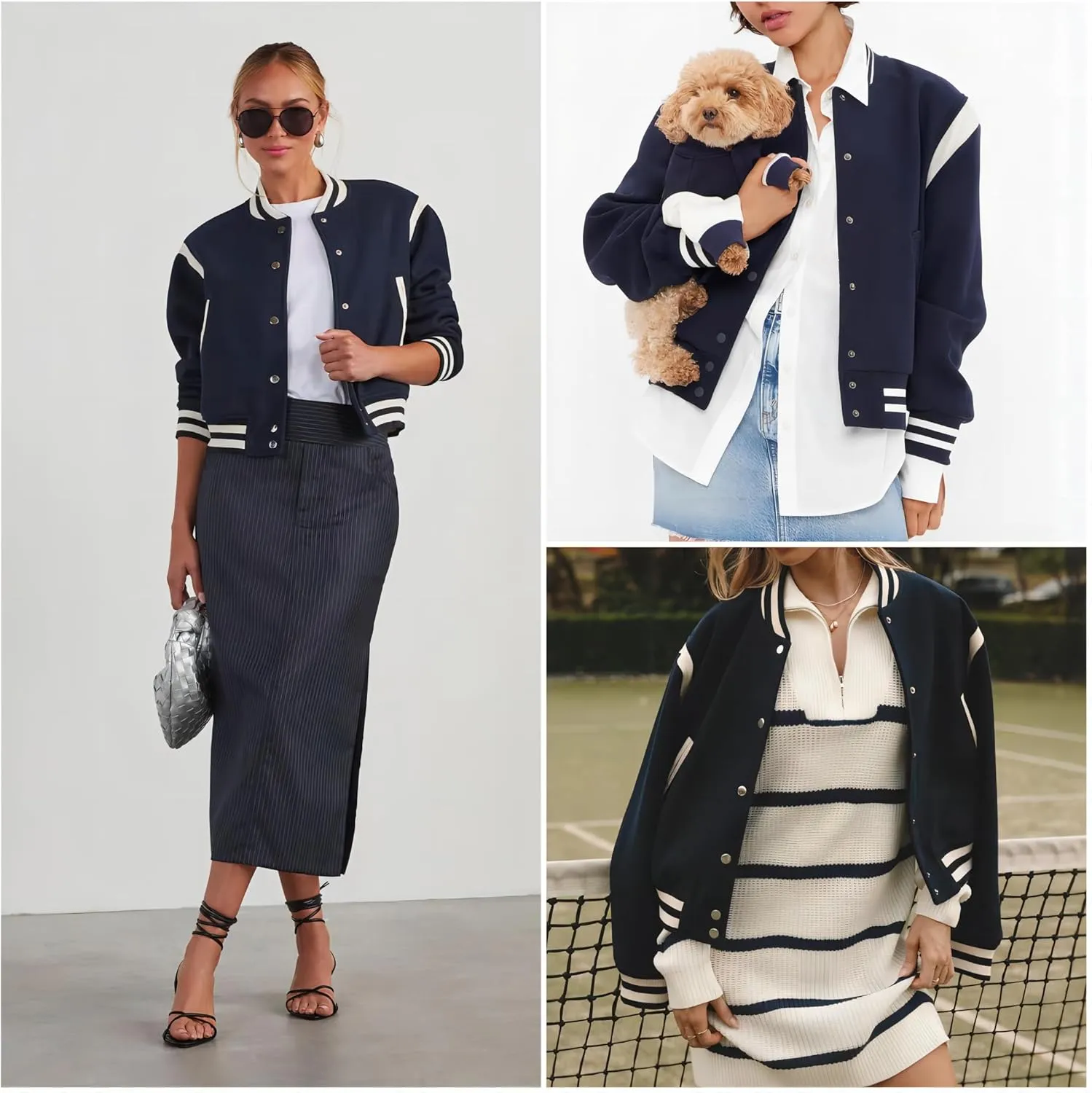 Zeagoo Bomber Jacket Women Varsity Casual Button Down Lightweight Spring Short Outwear with Pockets