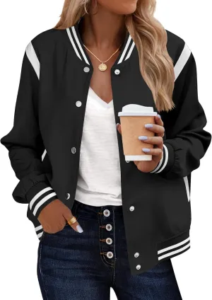 Zeagoo Bomber Jacket Women Varsity Casual Button Down Lightweight Spring Short Outwear with Pockets
