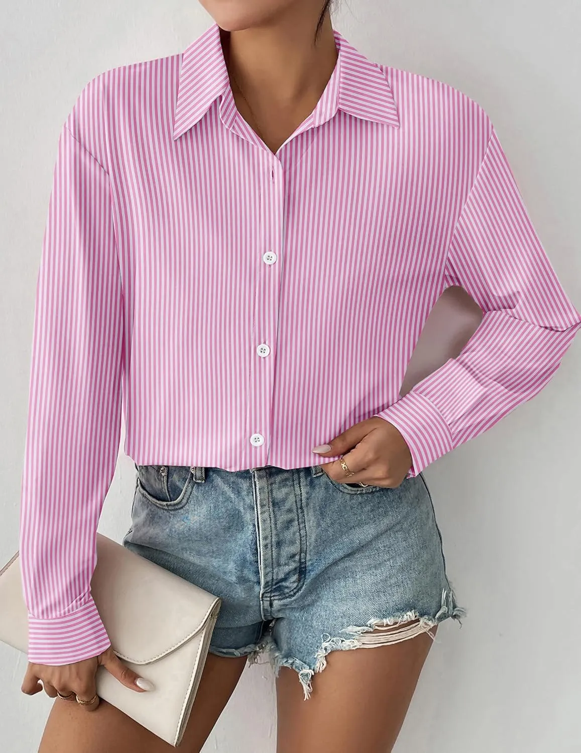 Zeagoo Button Down Shirts for Women Loose Fit Striped Long Sleeve Fall Blouse Business Casual Work Tops