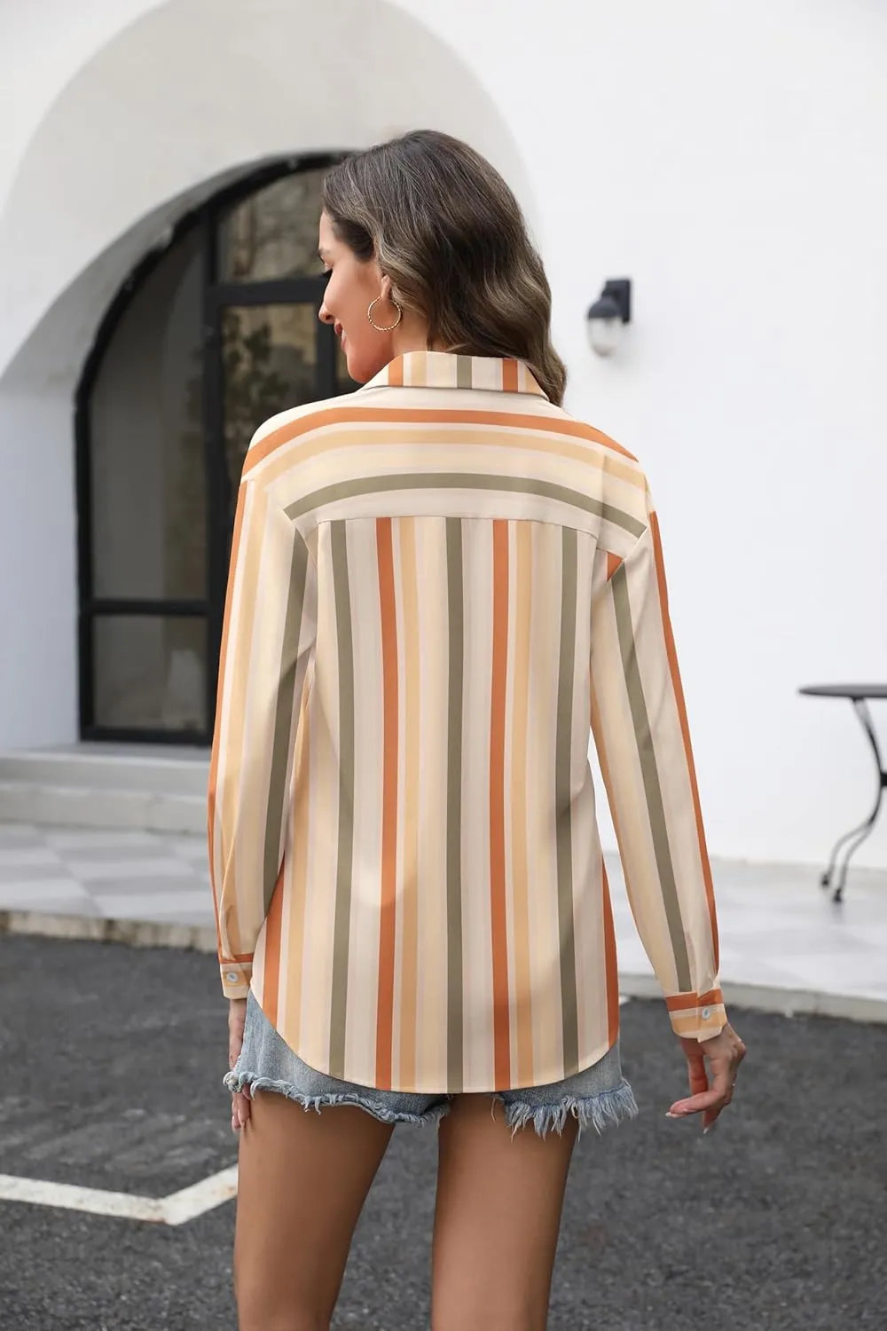 Zeagoo Button Down Shirts for Women Loose Fit Striped Long Sleeve Fall Blouse Business Casual Work Tops