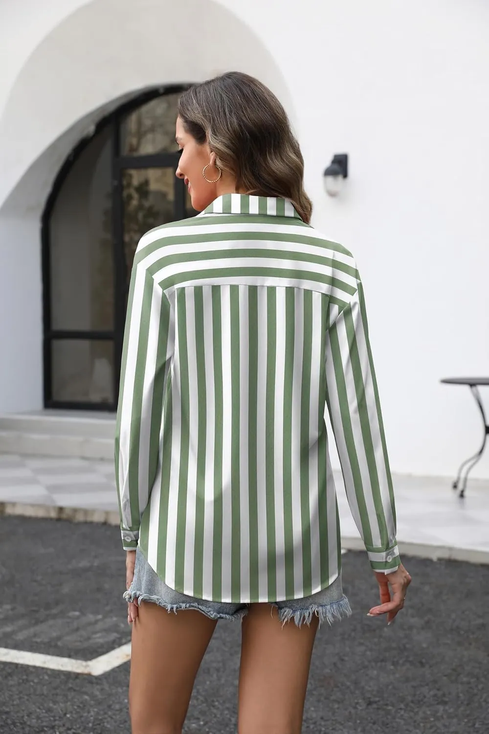 Zeagoo Button Down Shirts for Women Loose Fit Striped Long Sleeve Fall Blouse Business Casual Work Tops