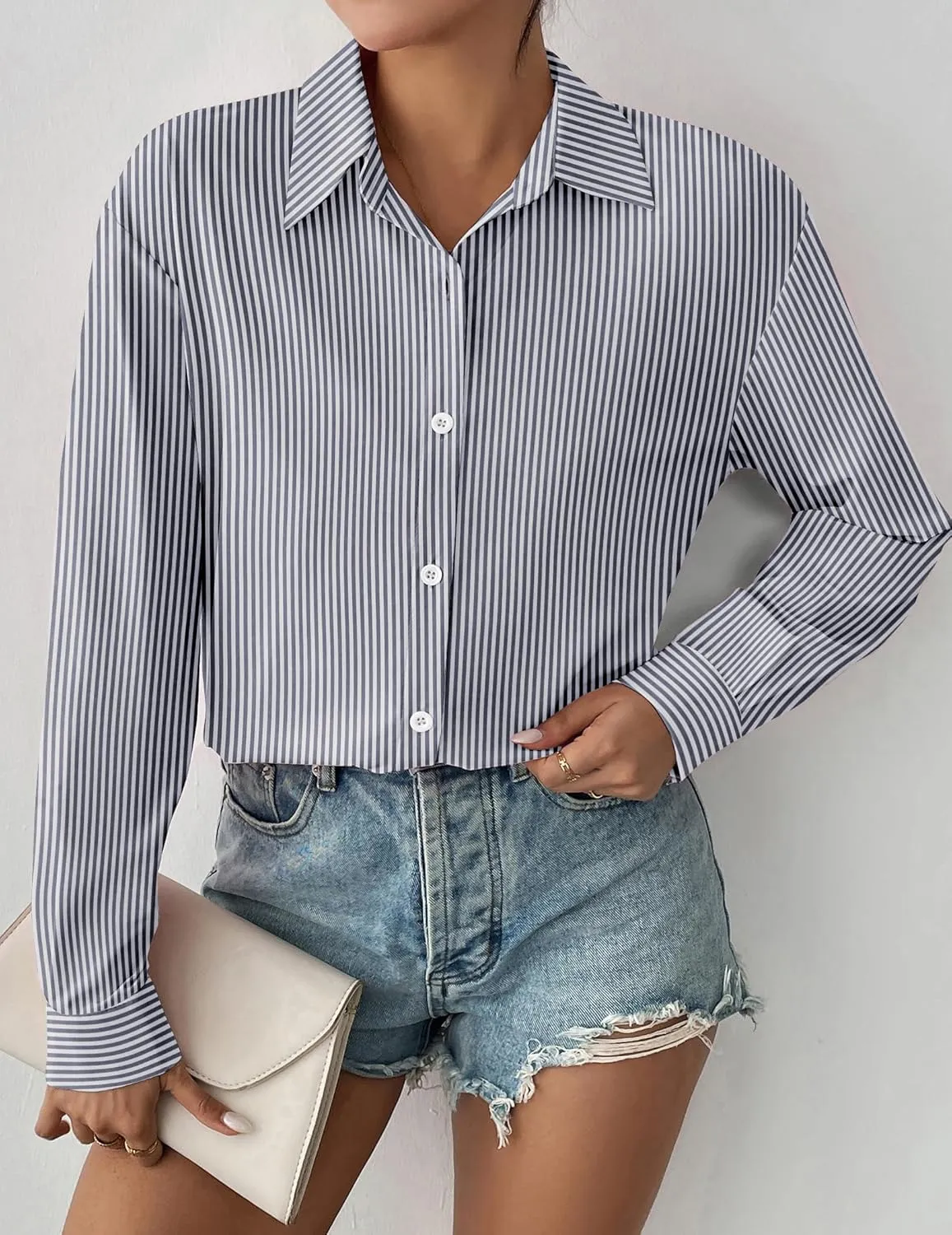 Zeagoo Button Down Shirts for Women Loose Fit Striped Long Sleeve Fall Blouse Business Casual Work Tops
