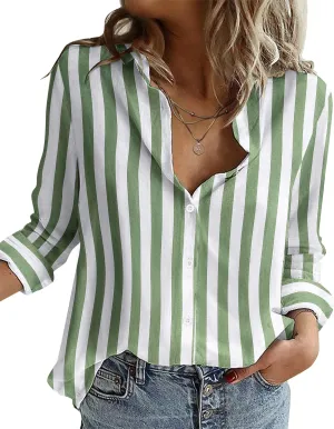 Zeagoo Button Down Shirts for Women Loose Fit Striped Long Sleeve Fall Blouse Business Casual Work Tops
