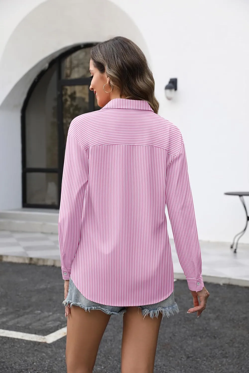 Zeagoo Button Down Shirts for Women Loose Fit Striped Long Sleeve Fall Blouse Business Casual Work Tops