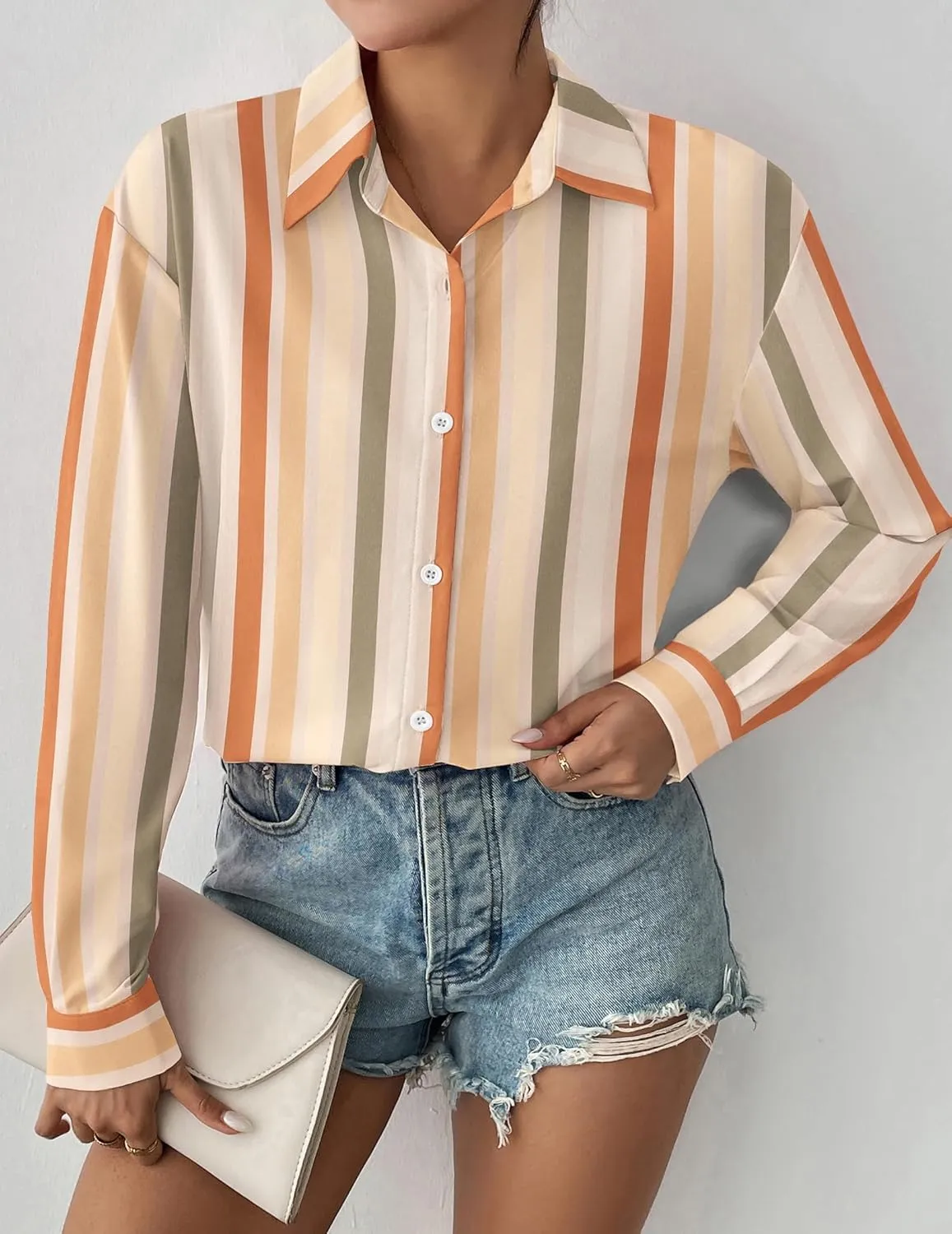Zeagoo Button Down Shirts for Women Loose Fit Striped Long Sleeve Fall Blouse Business Casual Work Tops