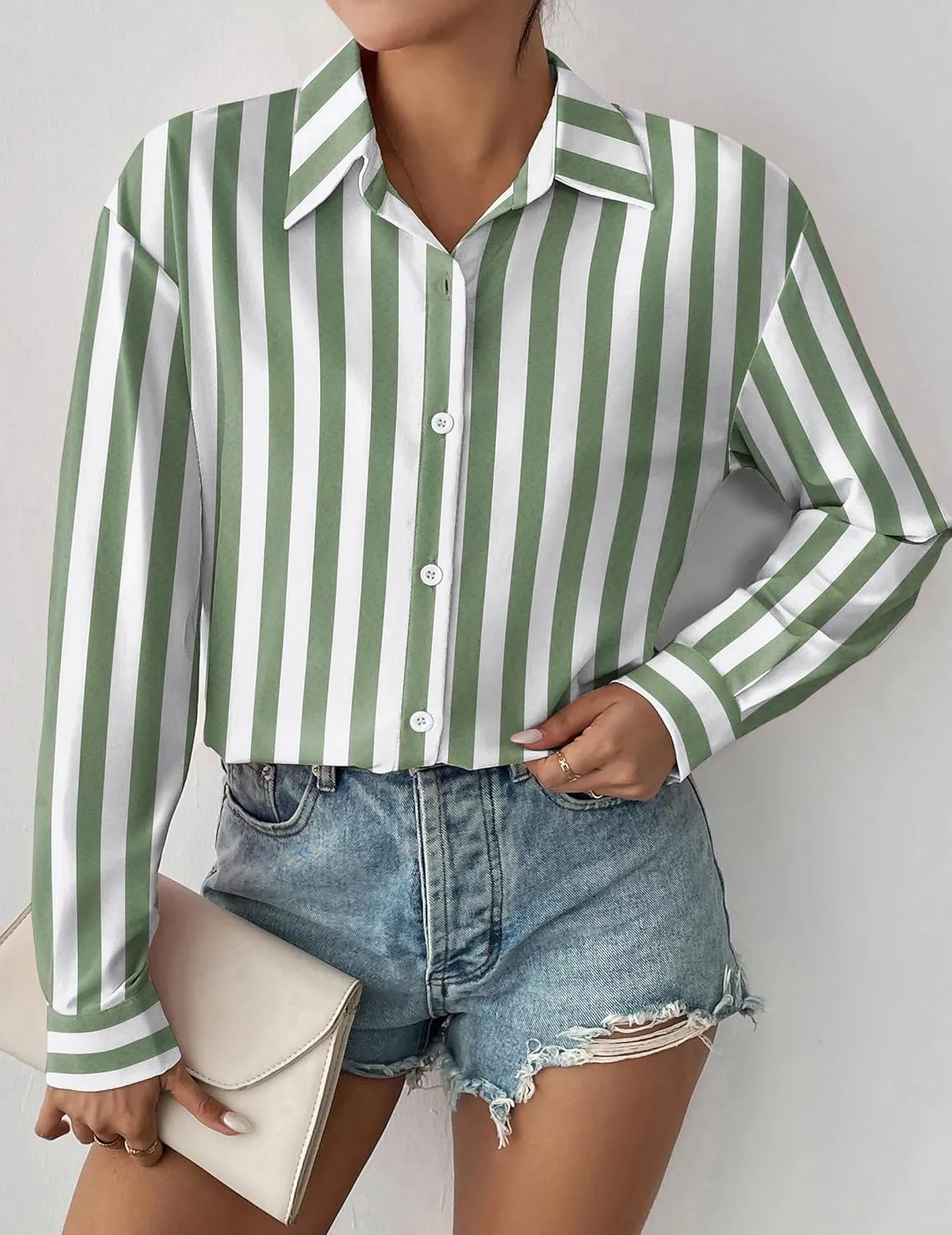 Zeagoo Button Down Shirts for Women Loose Fit Striped Long Sleeve Fall Blouse Business Casual Work Tops