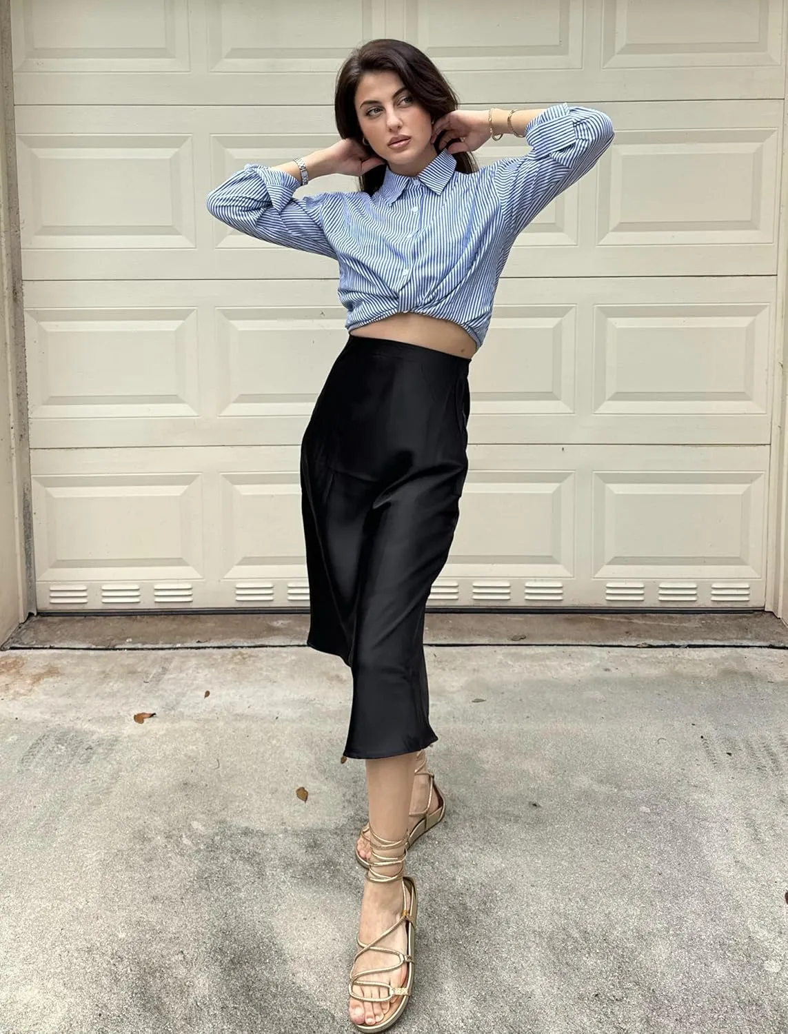 Zeagoo Striped Button Down Shirts for Women Casual Loose Long Sleeve Shirts Business Work Tunic Top